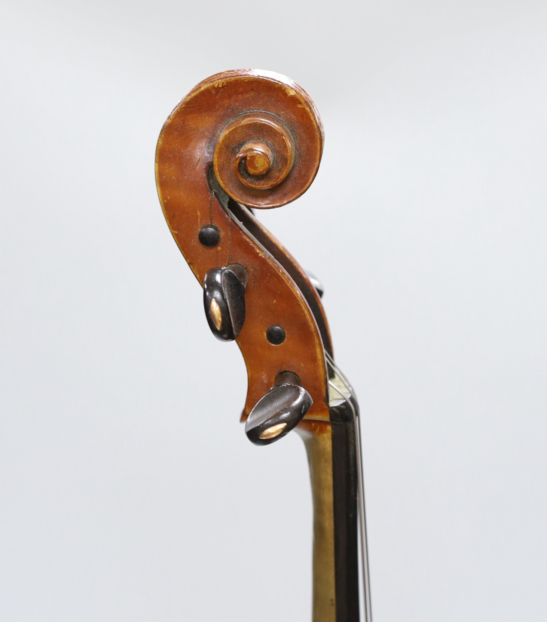 An early 20th century French viola labelled and branded Gustave Villaume, dated 1927, length of back 16.1/8inches (signed inside)